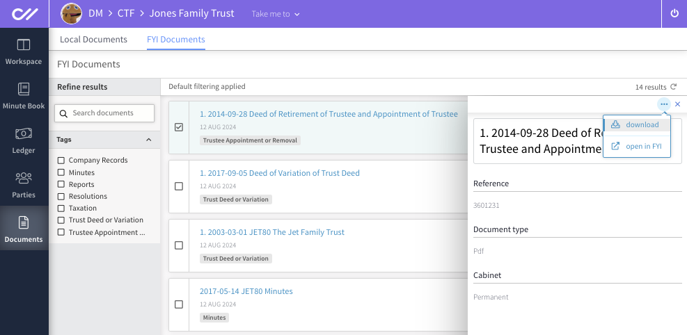 FYI Documents within an Entity